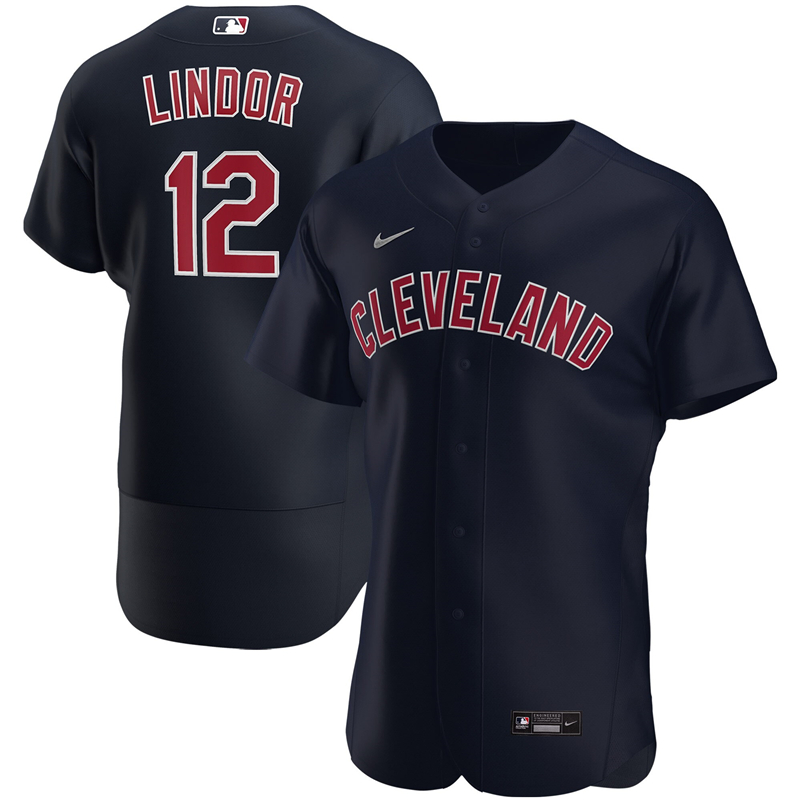 2020 MLB Men Cleveland Indians 12 Francisco Lindor Nike Navy Alternate 2020 Authentic Player Jersey 1